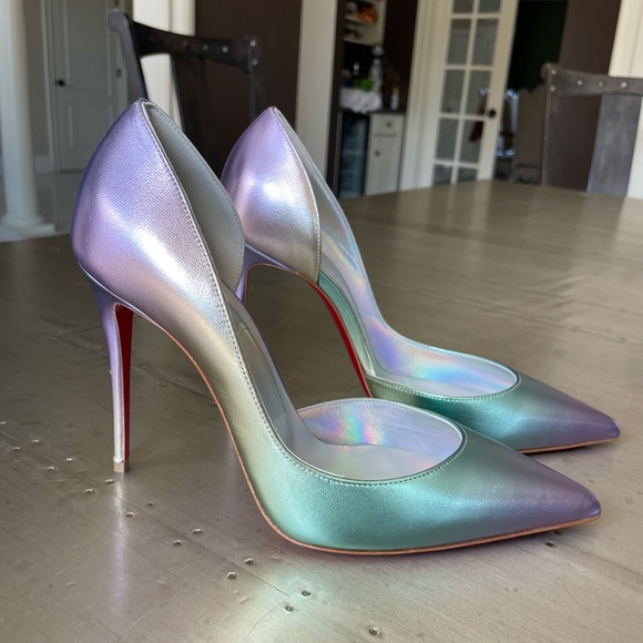 Christian louboutin iriza 100mm pump  iridescent licorne silver stiletto sz 38 - Picture 8 of 12